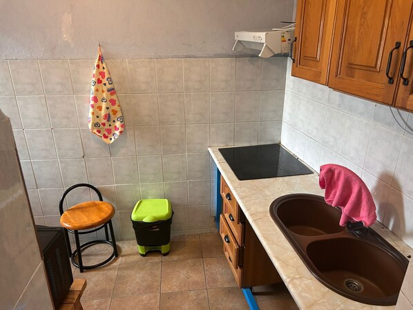 Frigorífico, microondas, horno y placa de cocina