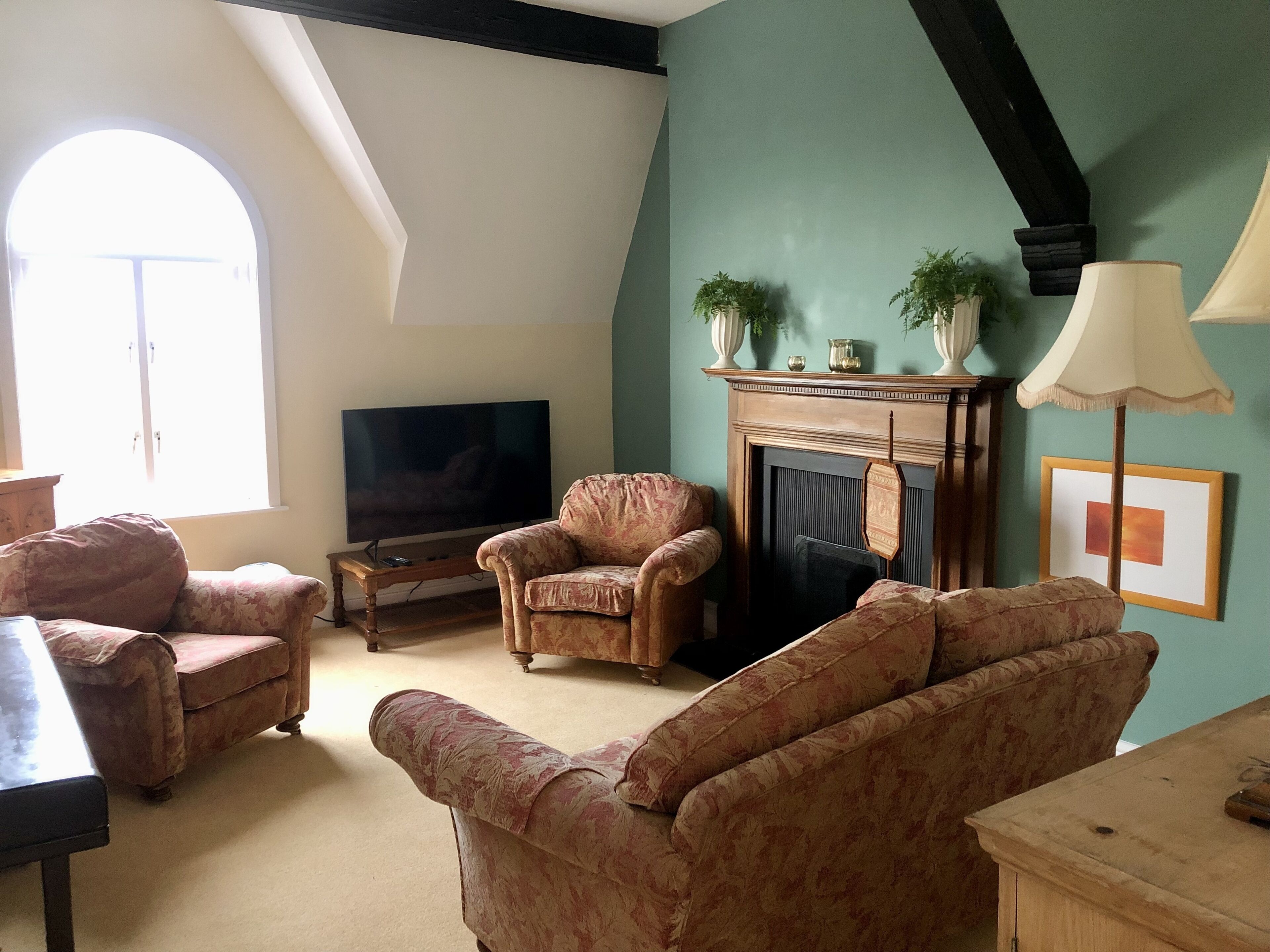 Apartment | Living area | 30-inch TV with digital channels, fireplace