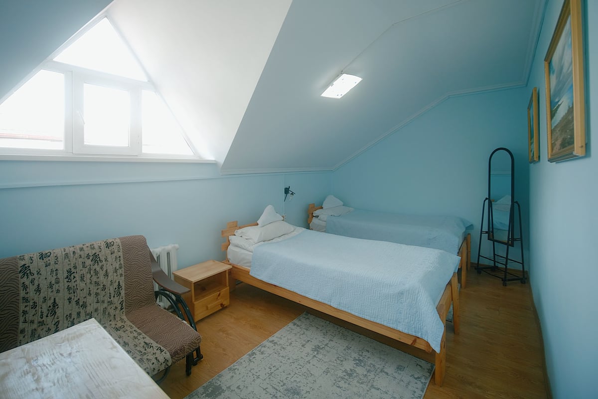 Habitación clásica con 2 camas individuales, baño privado | Escritorio y espacio para trabajar con laptop