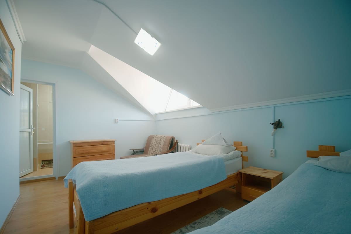 Habitación estándar con 2 camas individuales, baño compartido | Escritorio y espacio para trabajar con laptop