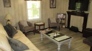 TV, DVD player, books, video library