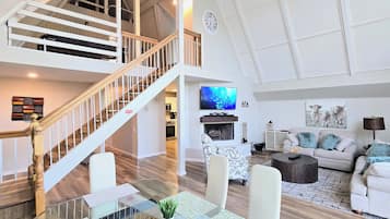 Smart TV, fireplace, foosball, table tennis