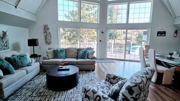 Smart TV, fireplace, foosball, table tennis