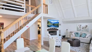 Smart TV, fireplace, foosball, table tennis