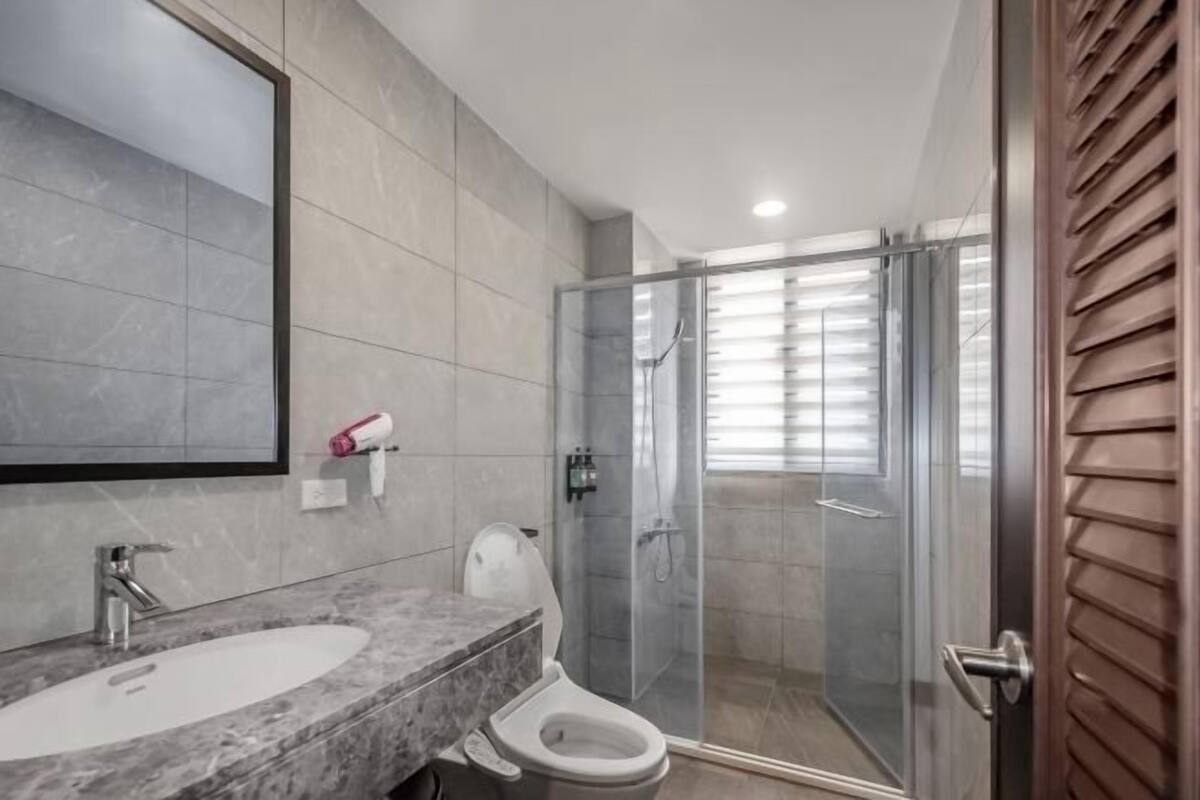 Bathroom | Shower, hair dryer, electronic bidet, soap