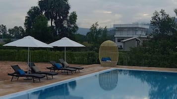 Outdoor pool, pool umbrellas