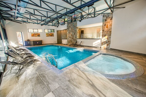 Indoor pool, pool umbrellas