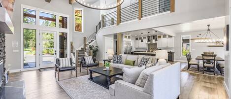 Smart TV, fireplace, foosball