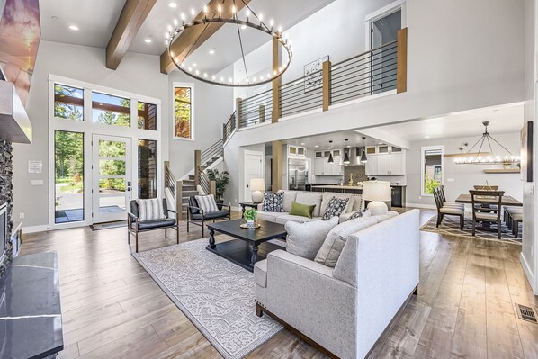 Smart TV, fireplace, foosball