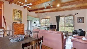Smart TV, fireplace, DVD player