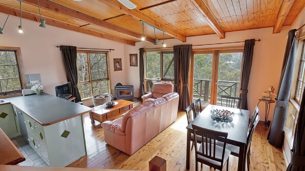 Smart TV, fireplace, DVD player