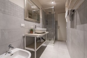 Regadera, secadora de cabello, bidet, toallas 