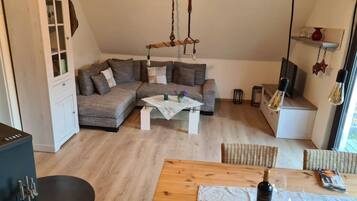 Fernseher, Kamin, DVD-Player, Bücher