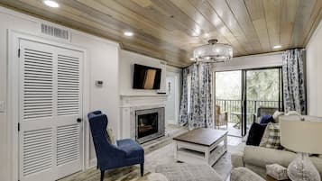 TV, fireplace