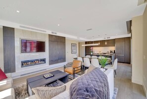 Smart TV, fireplace, video-game console, Netflix