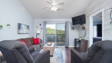 Smart TV, fireplace, DVD player