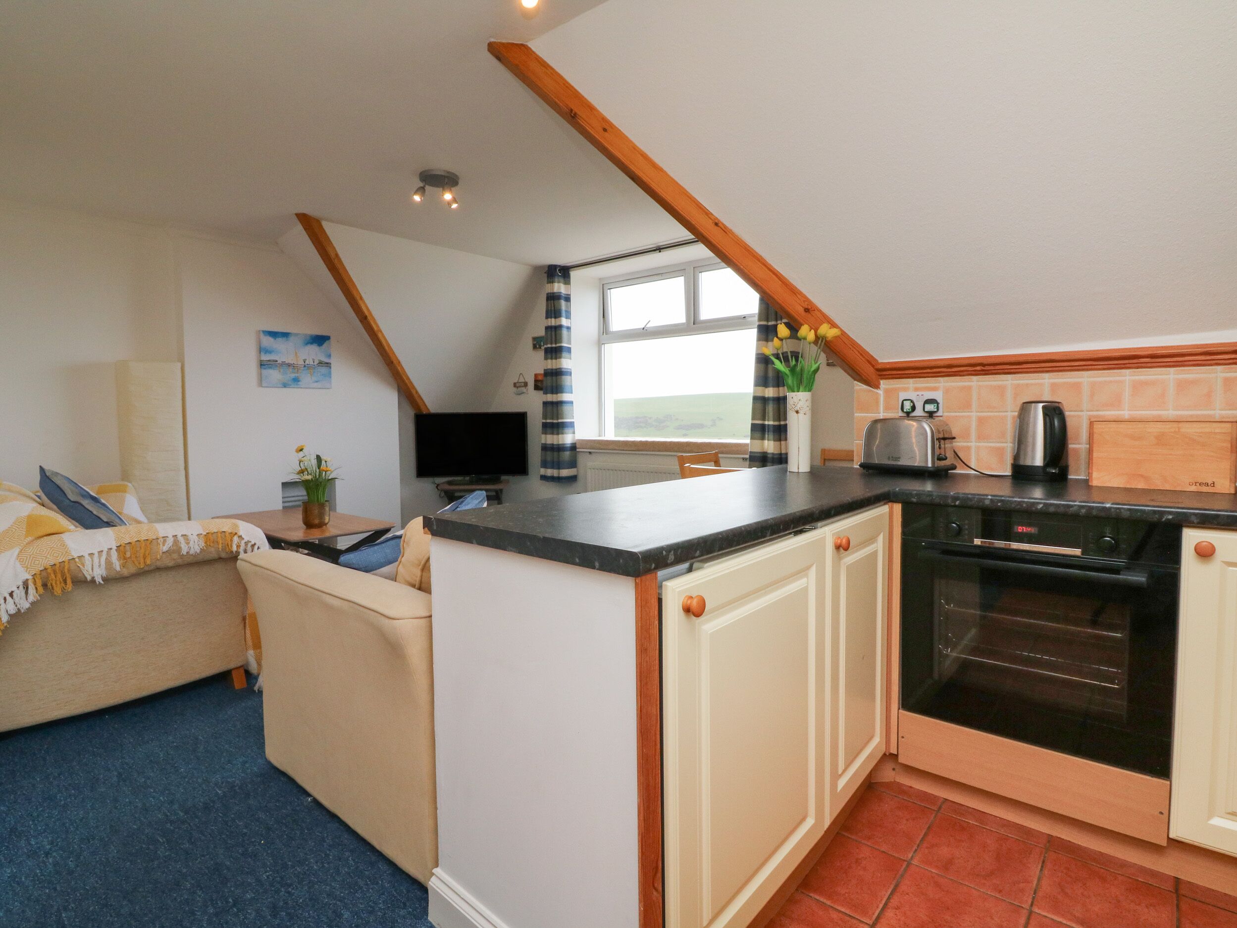 Fridge, dishwasher, electric kettle, toaster