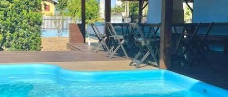 Outdoor pool, pool loungers