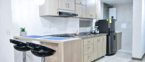 Basic Apartment | Private kitchen | Full-size fridge, microwave, stovetop, dishwasher