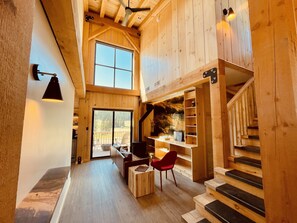 Cabaña de lujo, 2 camas de matrimonio, vistas al valle | Zona de estar