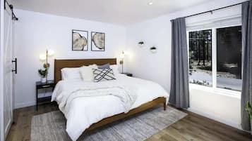 3 bedrooms, memory foam beds, iron/ironing board, travel crib