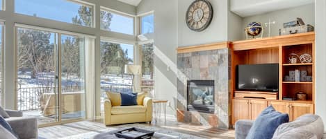 TV, fireplace, DVD player, video library