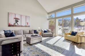 Televisión, chimenea, reproductor de DVD y videoteca 