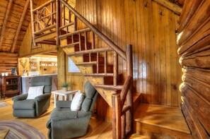 TV, fireplace, books, stereo