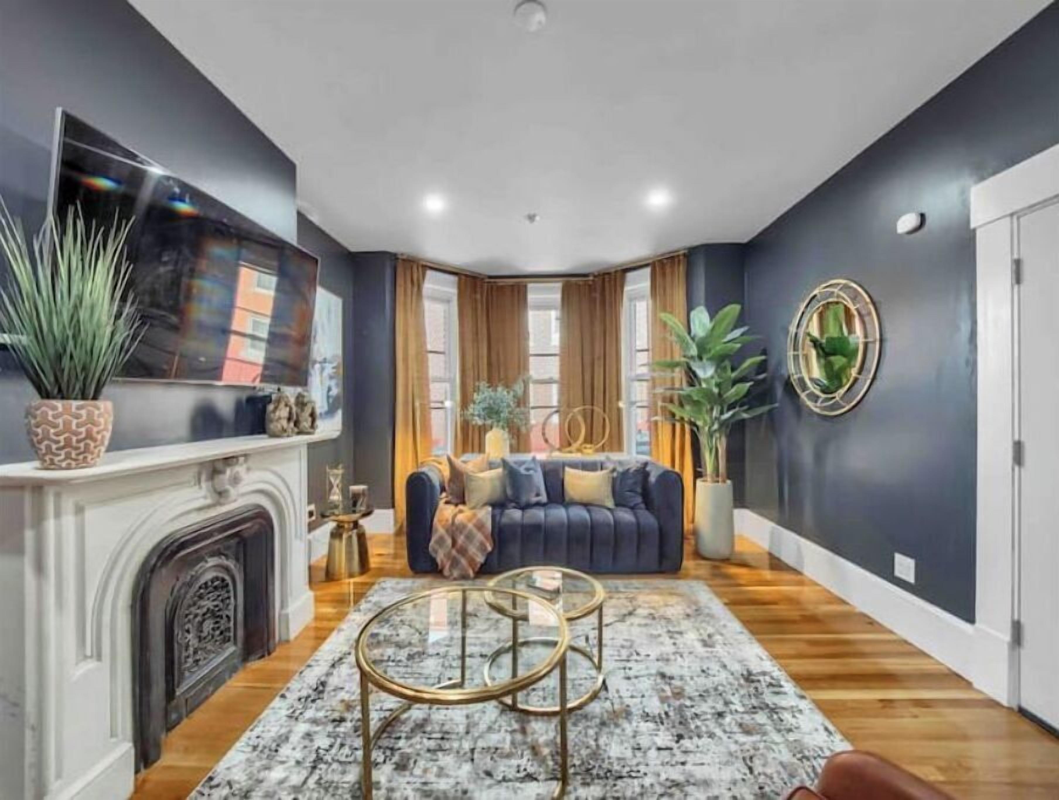 Smart TV, fireplace, video games, music library