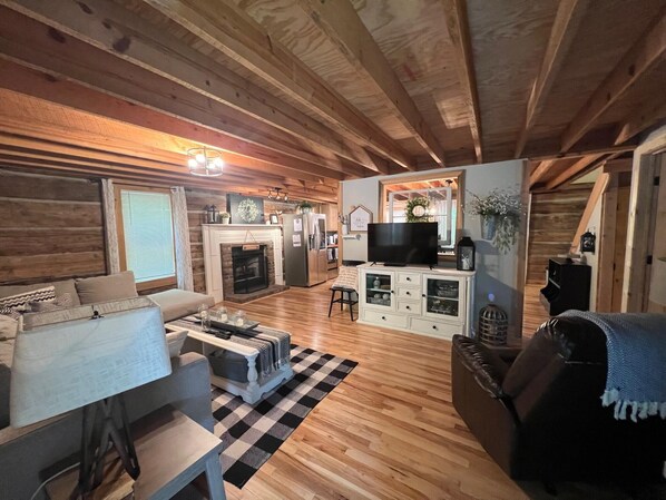 Smart TV, chimenea y reproductor de DVD 