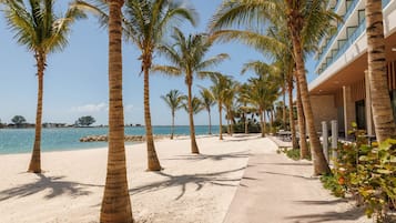 On the beach, white sand