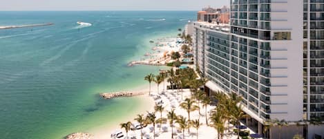 On the beach, white sand