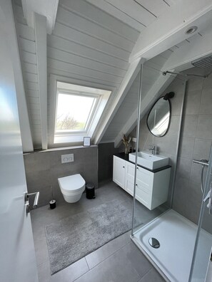 Shower, hair dryer, toilet paper
