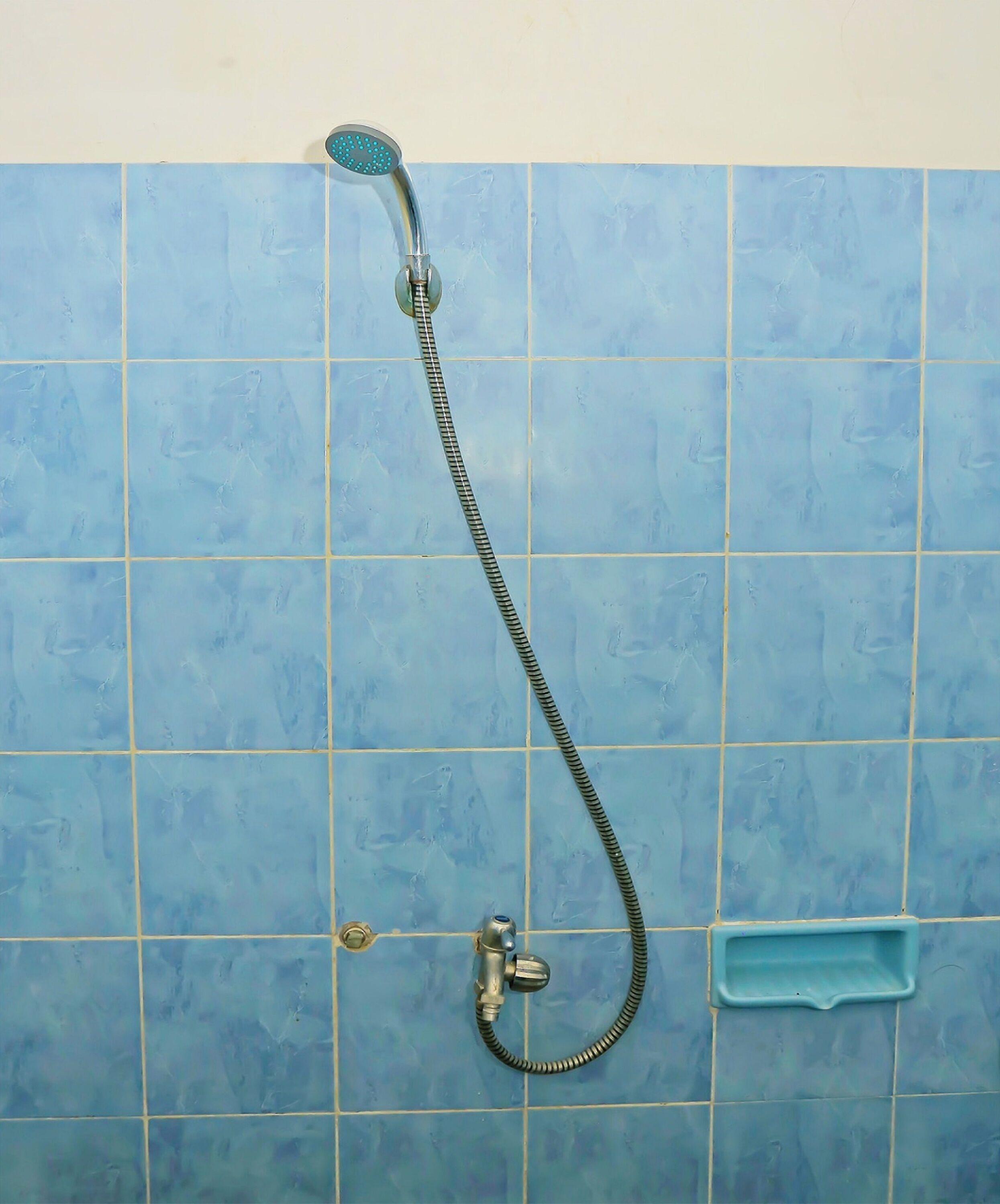 Eine Dusche mit Handbrause und Duschschlauch.