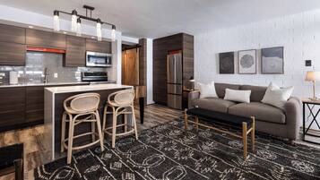 Condo, 1 Queen Bed with Sofa bed, Fireplace, Mountain View (Tobelmann's Top) | Living area | 50-inch flat-screen TV with digital channels, fireplace