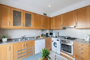 Fridge, microwave, oven, dishwasher