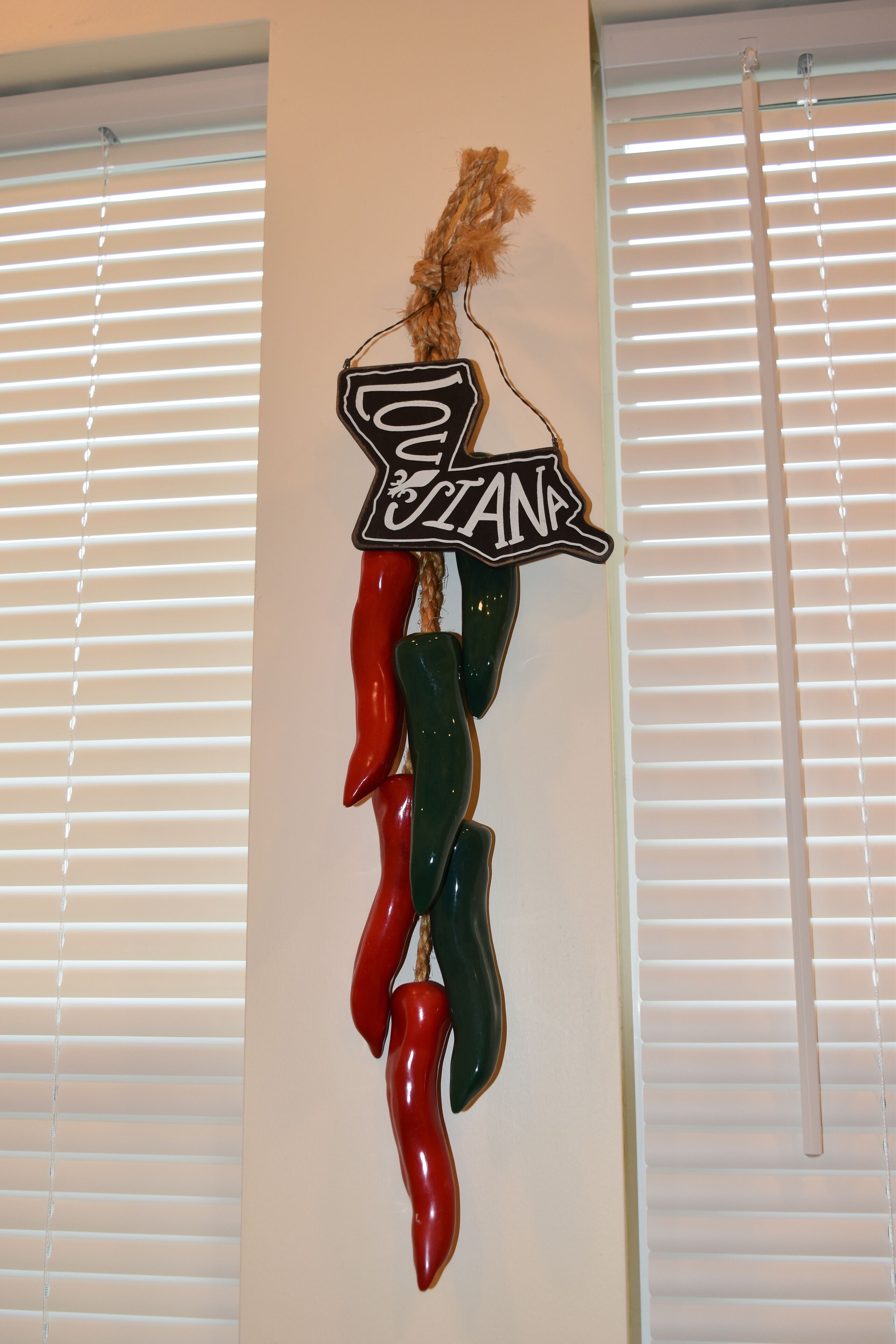 A wall decoration with a sign that reads "ZANPA" and several chili peppers.