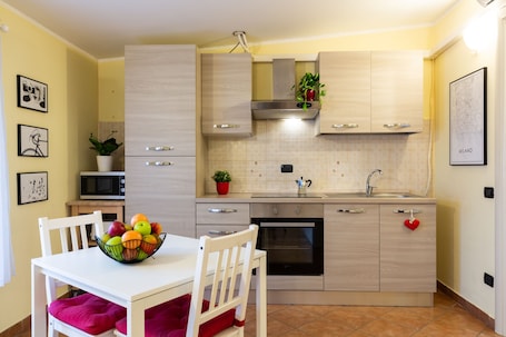 Panoramic Studio | Private kitchen | Full-size fridge, microwave, oven, stovetop