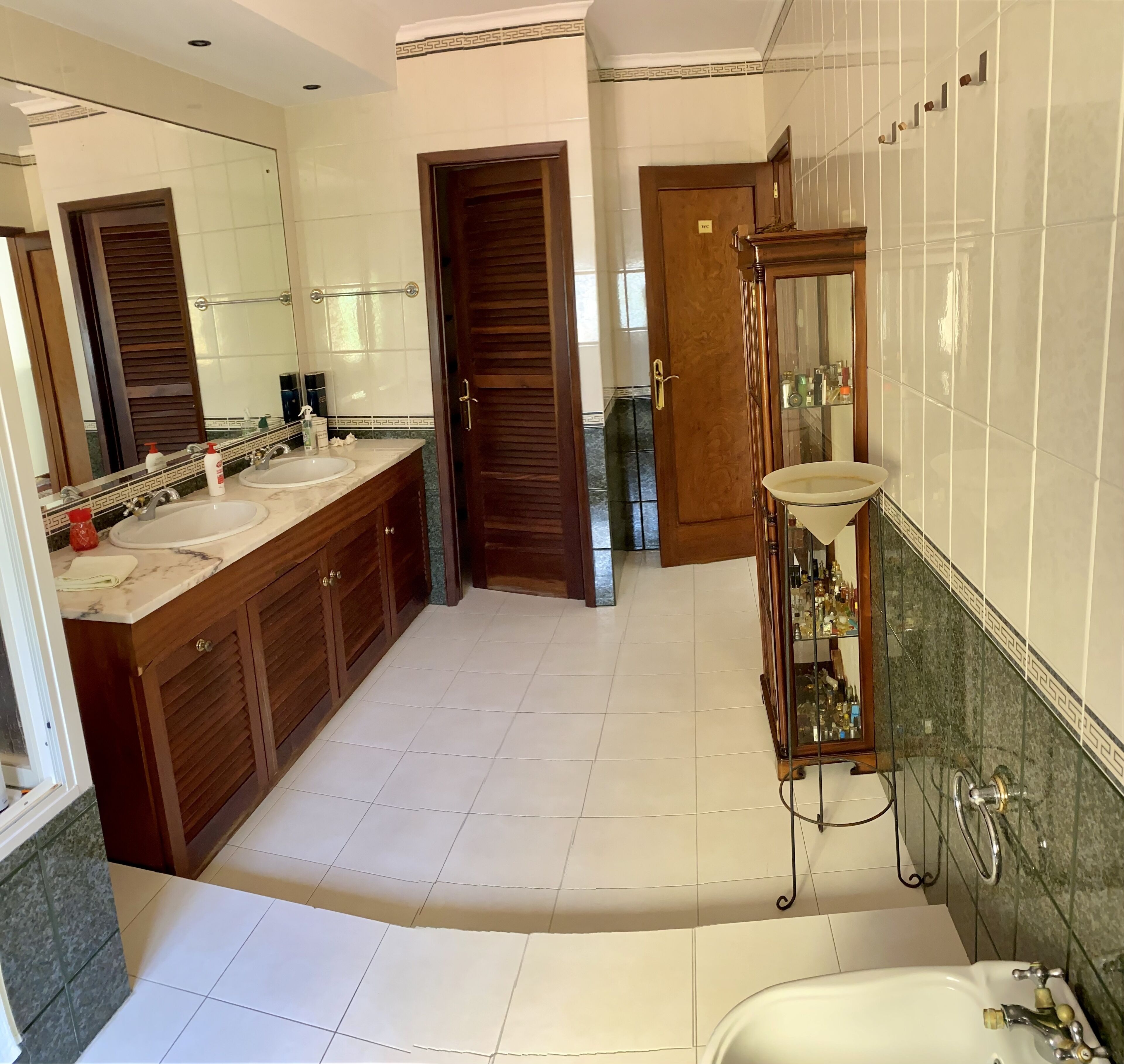 hair dryer, bidet, towels, soap