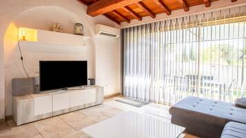 Télévision, lecteur de DVD, table de tennis de table