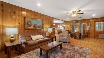 Smart TV, fireplace, foosball, table tennis