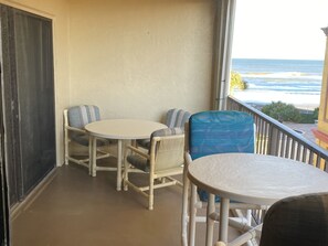Outdoor dining - DB Shores Spacious, No Drive Beach Heated Oceanfront Pool
Sleeps 8  Pet Friendly (Daytona Beach Shores)