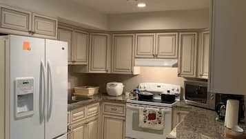 Fridge, microwave, coffee/tea maker, electric kettle