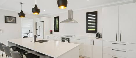 Fridge, microwave, dishwasher, coffee/tea maker