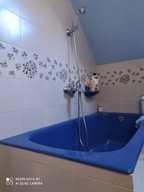 Hair dryer, bidet, towels, soap