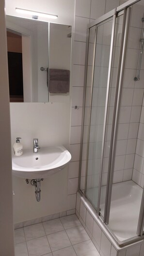 Shower, hair dryer, towels, soap - Cozy vacation apartment at the city forest in Freiberg (Freiberg)
