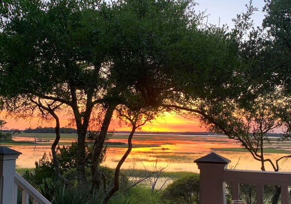 Enjoy breathtaking views of the water from this balcony.