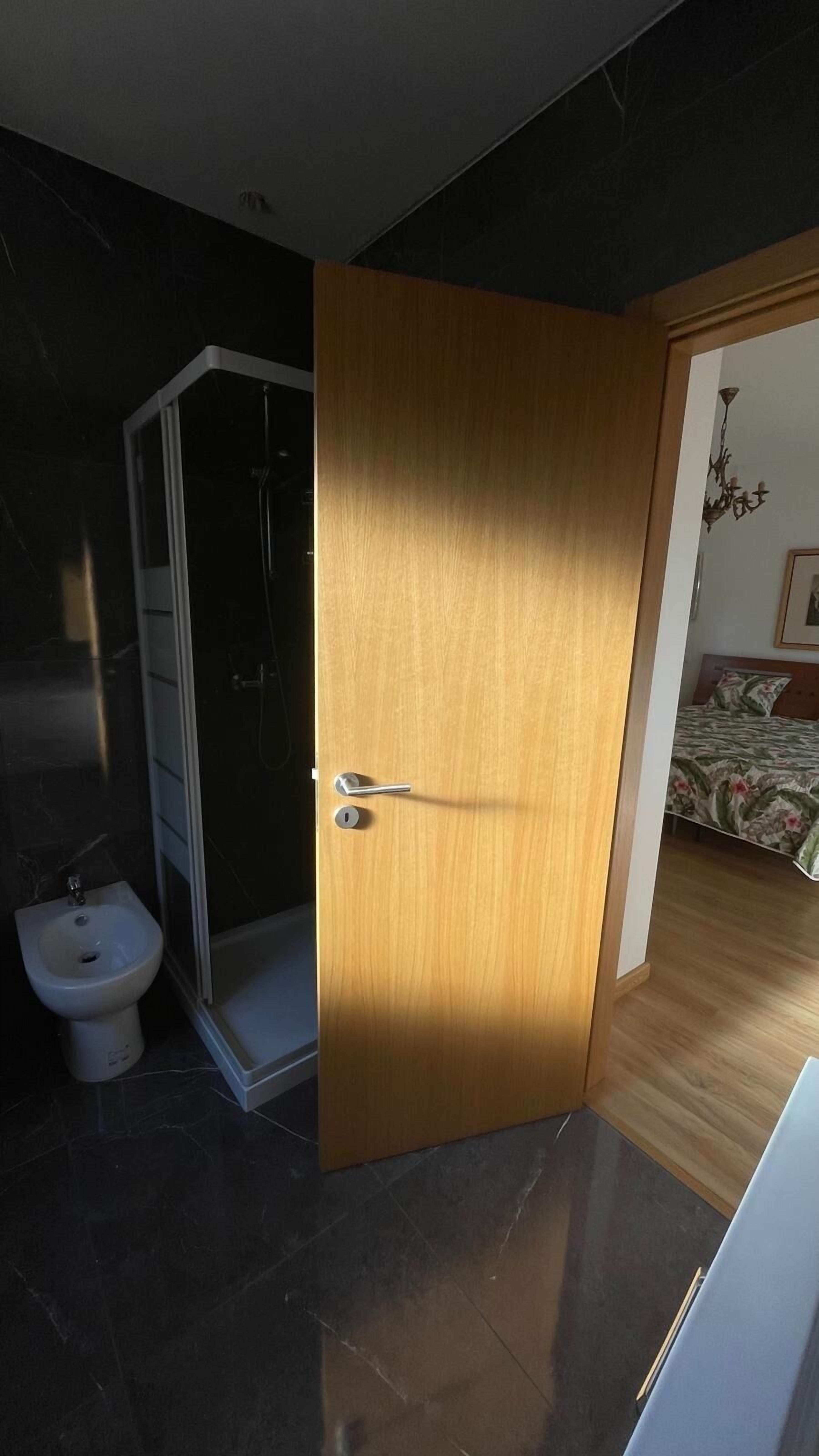 Shower, bidet, towels, soap