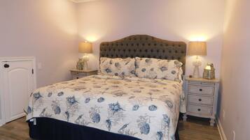 5 bedrooms, pillowtop beds, iron/ironing board, travel crib