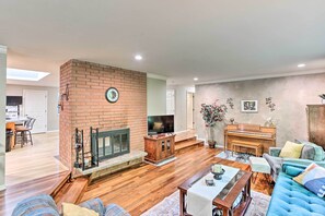 Televisión, chimenea y libros